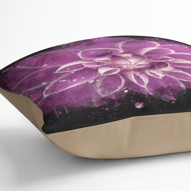 Dahlia Flower Paint Splash Cushion with Filling, 55cm H x 55cm W x 20cm D, Stone