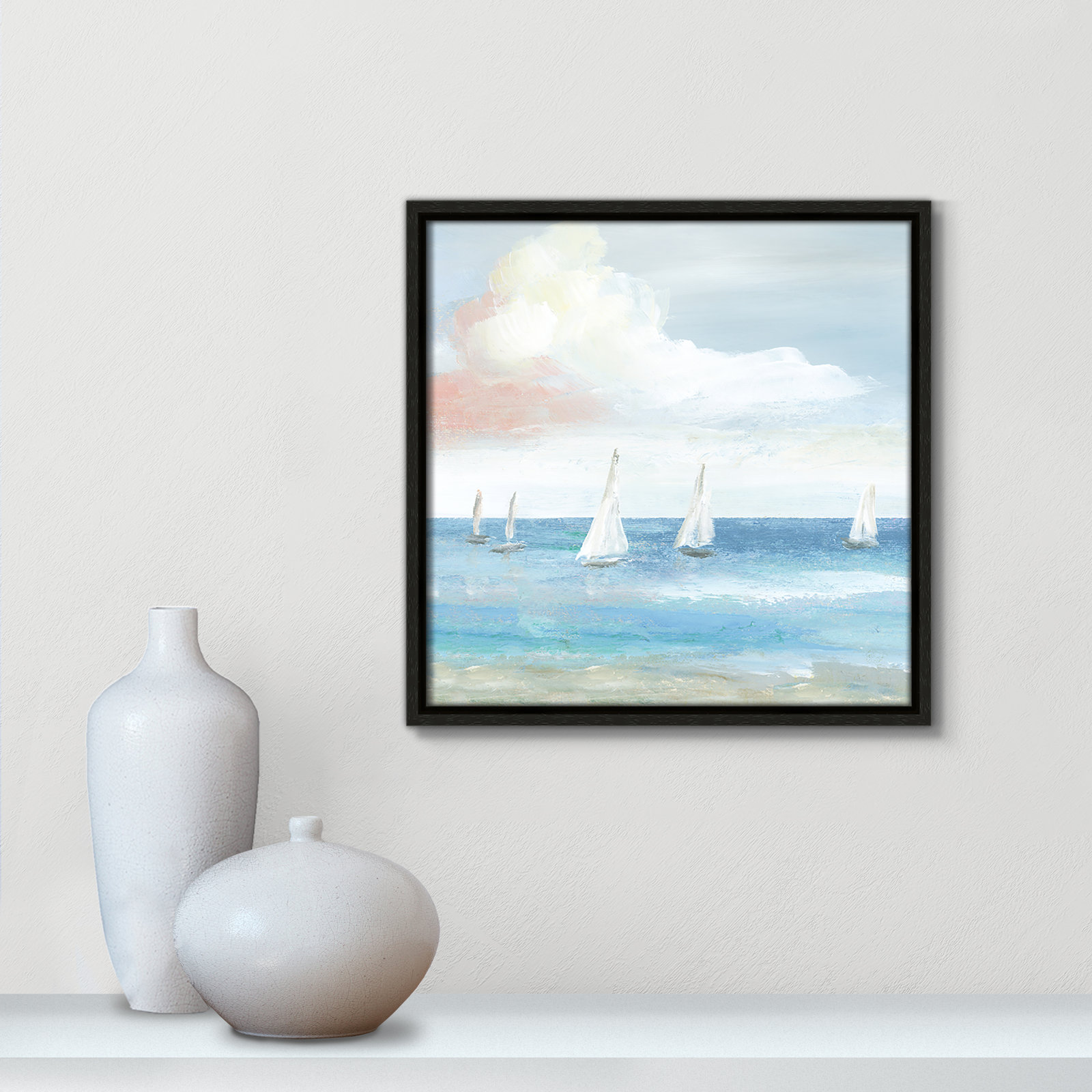 Ibis "Beach Sail Bliss" Print by Nan, 13.5" H x 13.5" W x 2" D, Espresso