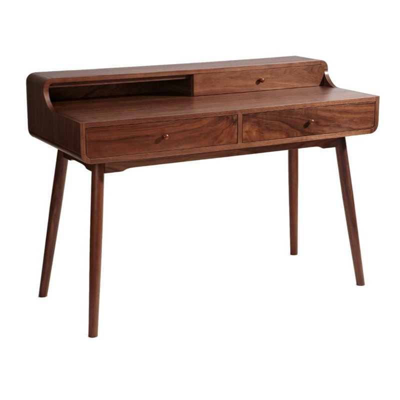 Bureau d'écriture en bois massif avec base en métal - Table d'ordinateur moderne pour bureau à domicile