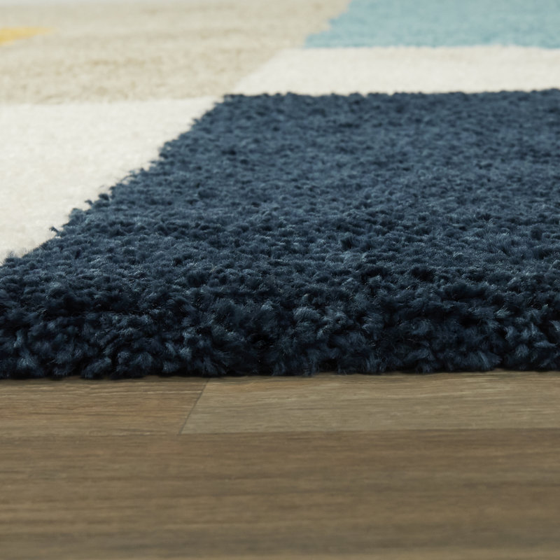 Tapis géométrique beige / jaune / bleu / rose, Rectangle 7 pi 10 po x 10 pi