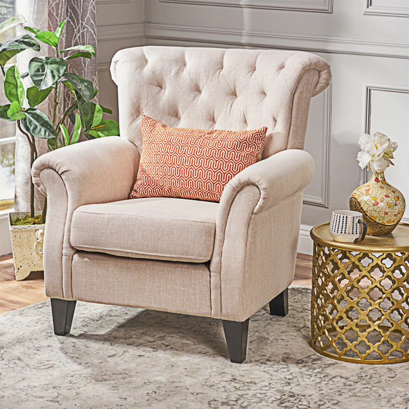Mirod Comfy Accent Chair With Tufted Backrest, Light Beige