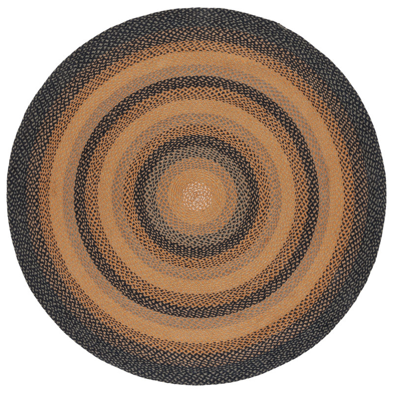 Braided Flat Weave Jute Striped Rug, Round 6'