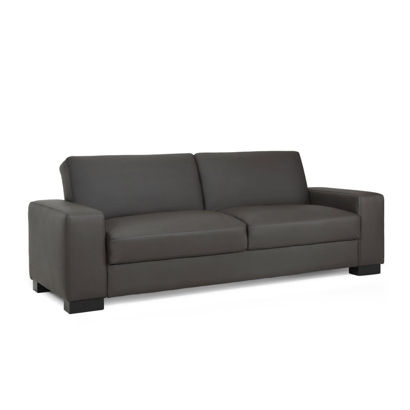 90.9 " Faux Leather Sofa, Flat Brown Faux Leather
