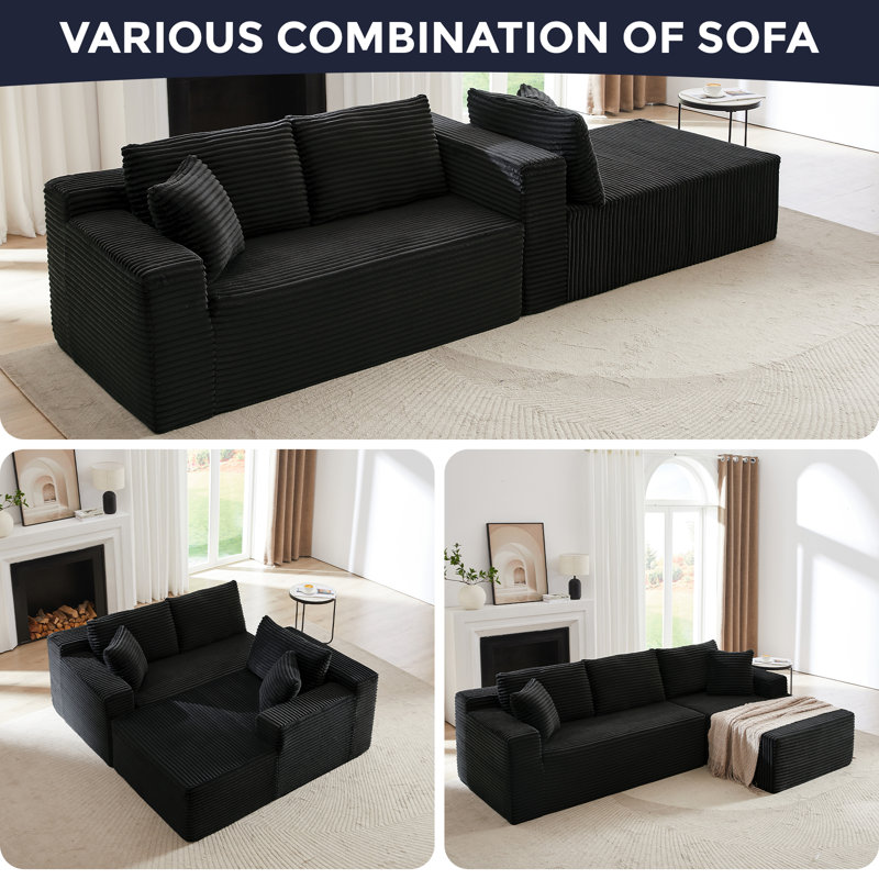 Frameless Modular Sectional Sofa, Cloud Sofa Bed, Right Hand Facing, Black