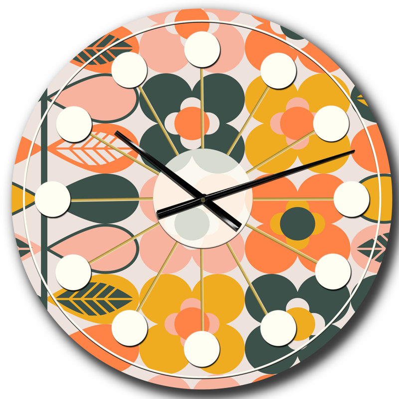 Horloge murale Botanical Retro Design I - Mid-Century, Surdimensionné