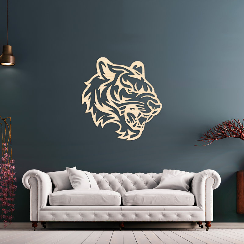 Grand chat abstrait, art mural - ACM, H 32 po x l 30,7 po x P 0,25 po, Blanc