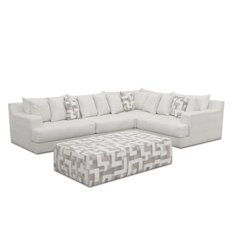 Canapé modulaire MOD # 974 - Revêtement colombe Sensation, mousse 2524 avec revêtement Dacron, pieds en bois noir de 1,5 po, 9 coussins décoratifs
