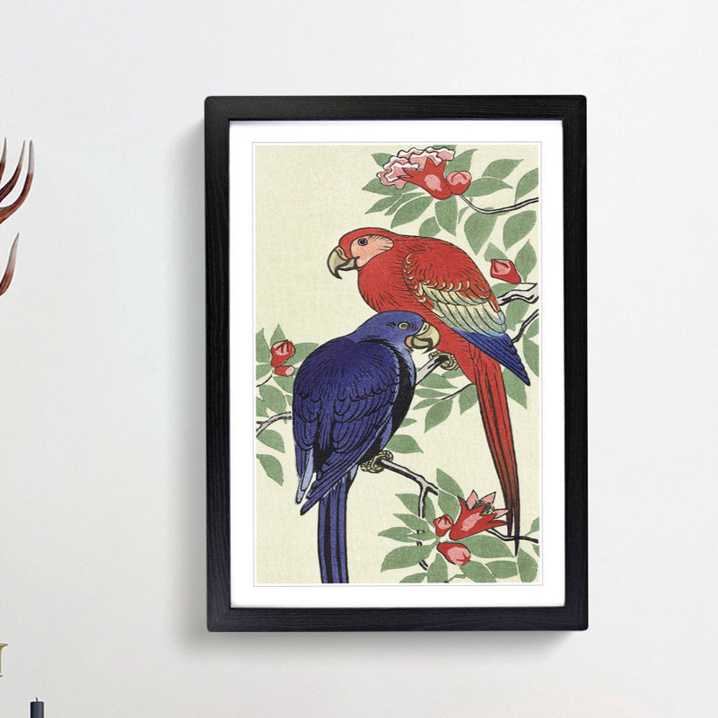 Parrots by Ohara Koson - Framed Print, 65cm H x 48cm W x 2cm D, Black Framed
