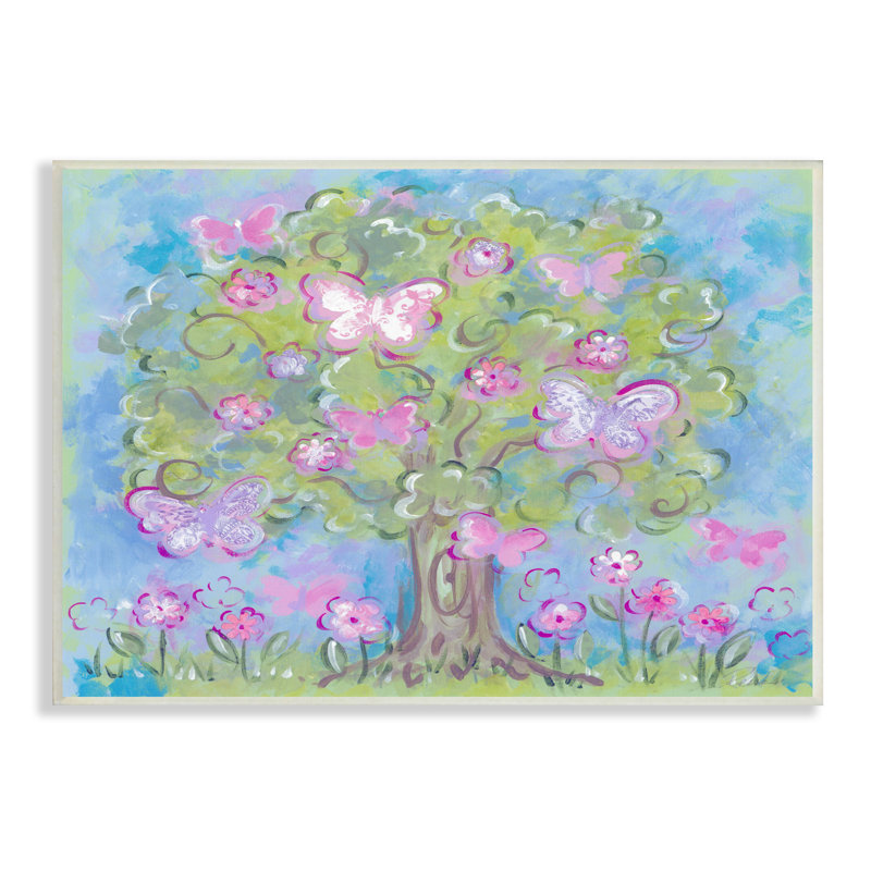 Papillon pastel et arbres, Toile tendue, L 10 po x H 15 po