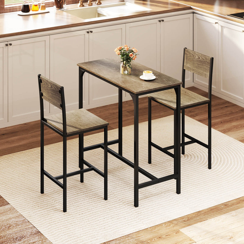 Ensemble de 3 tables de bar et chaises avec 2 tabourets de bar pour les petits espaces