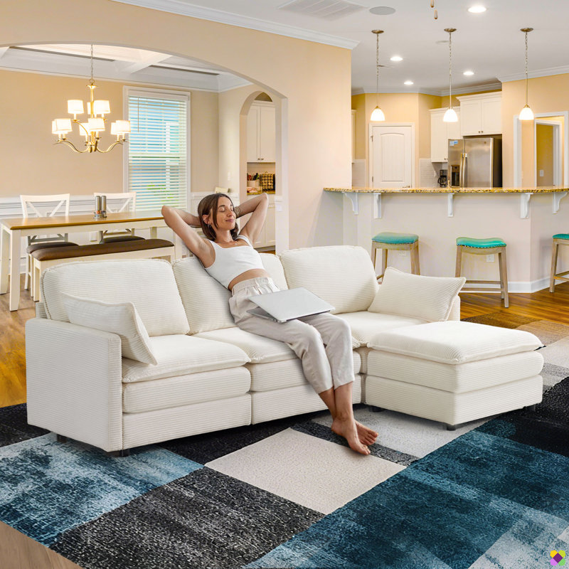 Seybert 104"W Corduroy Sectional with Ottoman