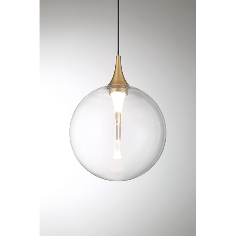 Luminaire suspendu, 6 po, doré, verre transparent, Clair
