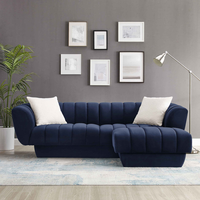 87.9Cm Wide Velvet Square Footstool Ottoman, Blue Velvet