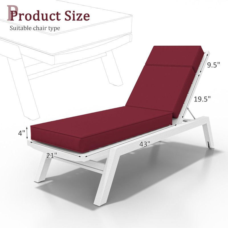 Coussin de chaise longue d'extérieur Wynee, Bourgogne, L 20,8 po x P 71,75 po
