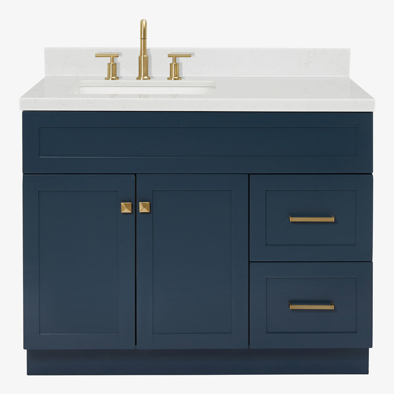 Hamlet 42.25'' Bathroom Vanity with Carrara Quartz Top, Midnight Blue