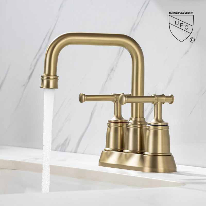 Robinet de salle de bain central à 2 poignées avec drain N3008H, Or brossé