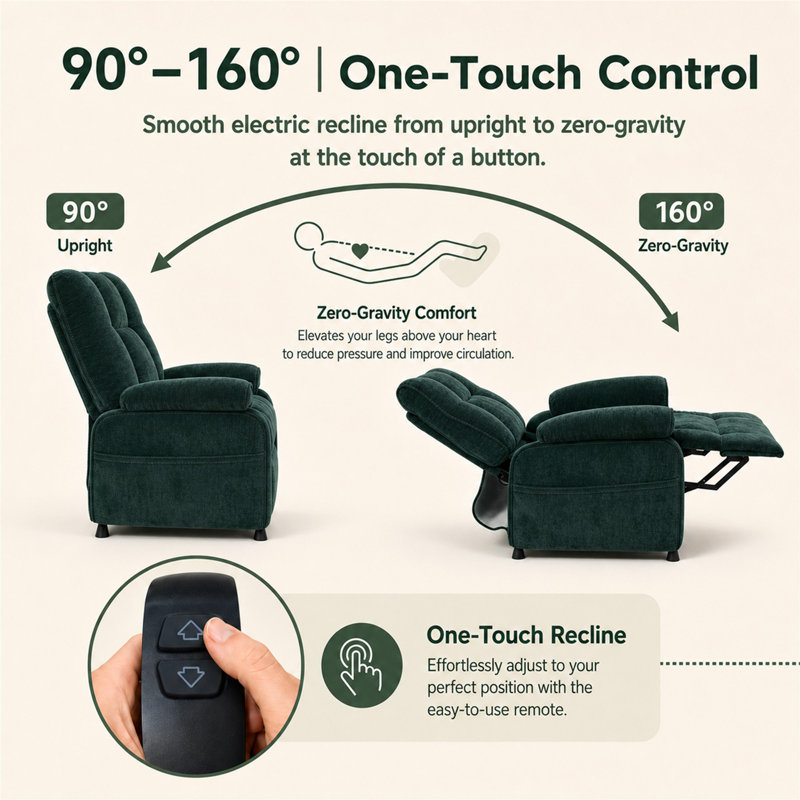 Fauteuil inclinable électrique Basic, Chenille vert noirâtre