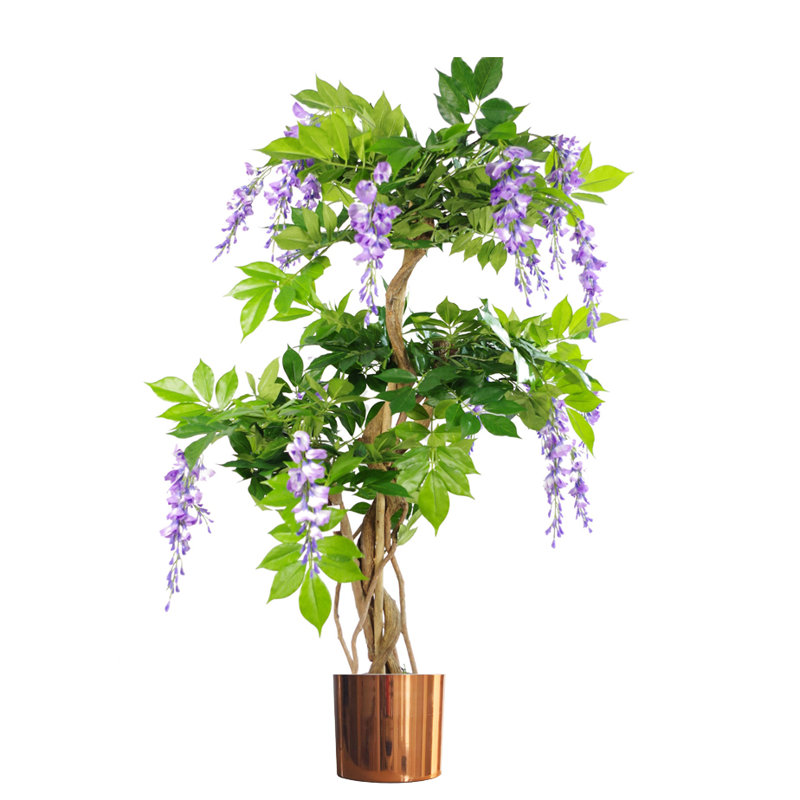 110cm Faux Flowering Tree in Metal Planter, Silver