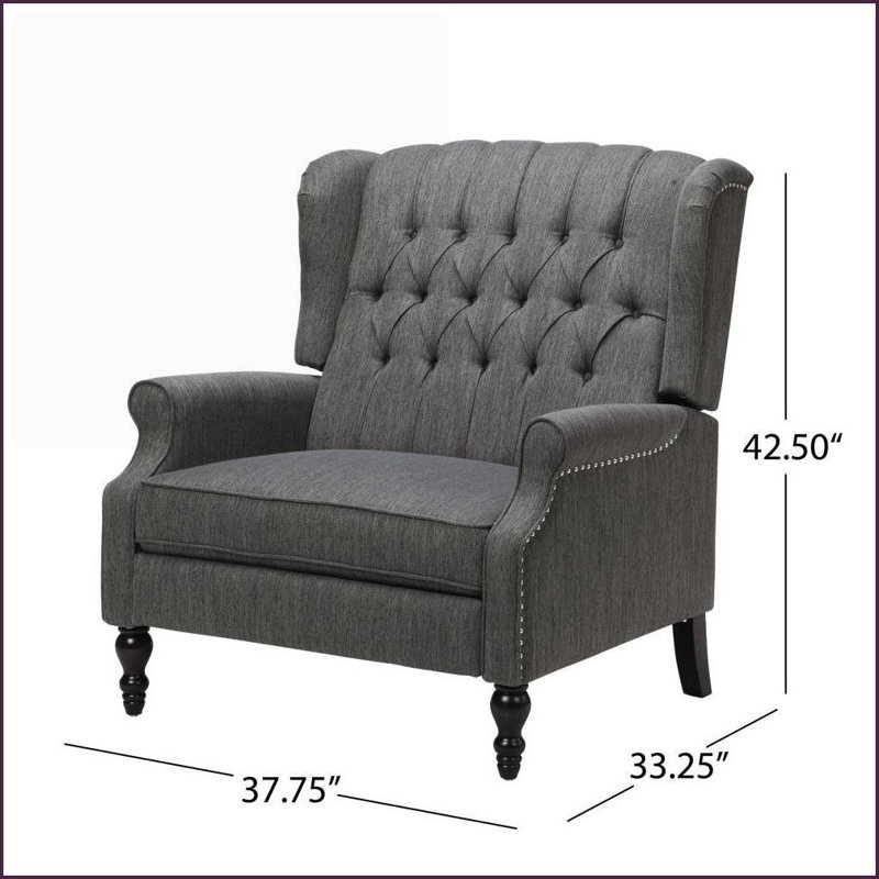 Recliners Oversized Wingback Push Back Fabric Recliner with Tufted Stitch &amp; Nailhead Trim | Charcoal Fabric