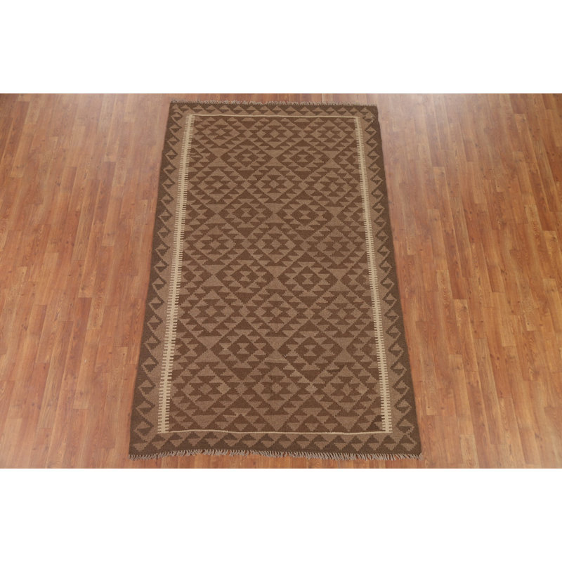 Brown Kilim Reversible Wool Area Rug 5x8