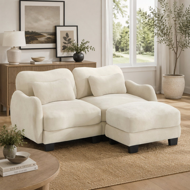 Canapé en chenille avec coussin lombaire, 70.8" W