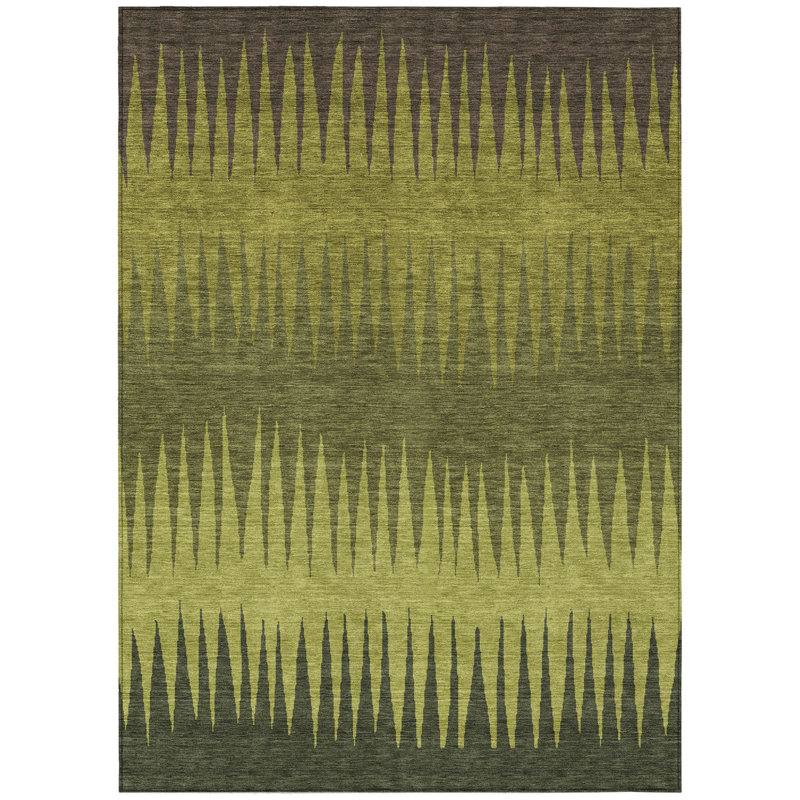 Tapis extérieur lavable rayé vert olive et brun foncé 8 pi x 10 pi