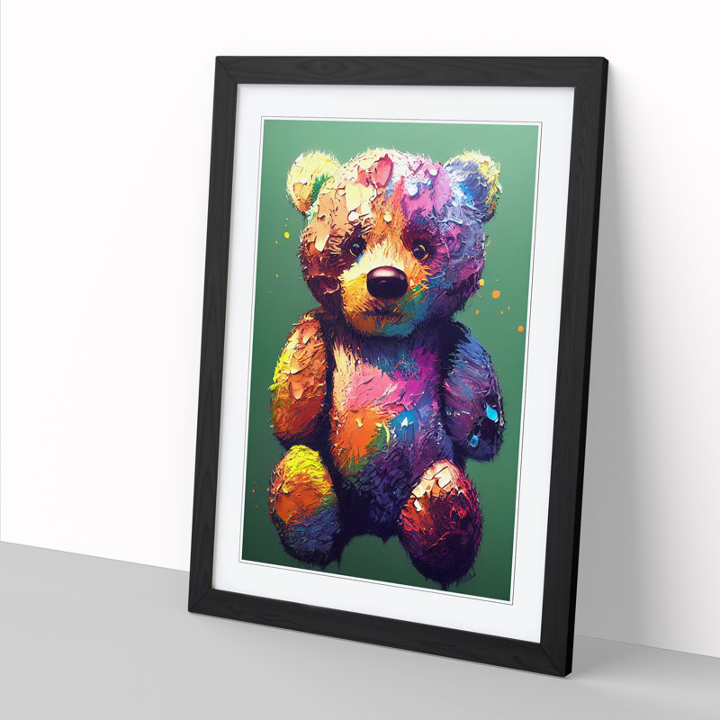 Colourful Teddy Bear Vol.1 - Single Picture Frame Print, Black Framed, 64cm H x 46cm W