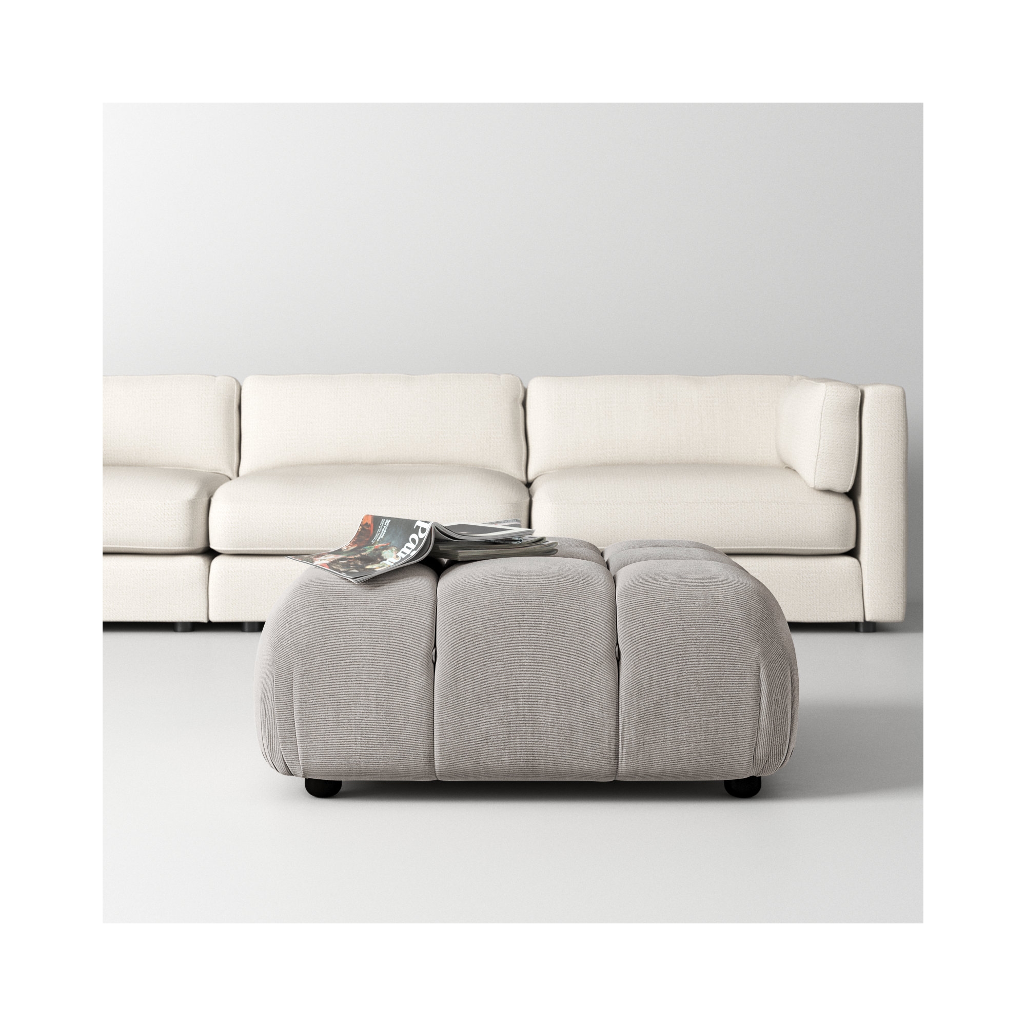 Reva Upholstered Ottoman, Pebble Gray Corduroy