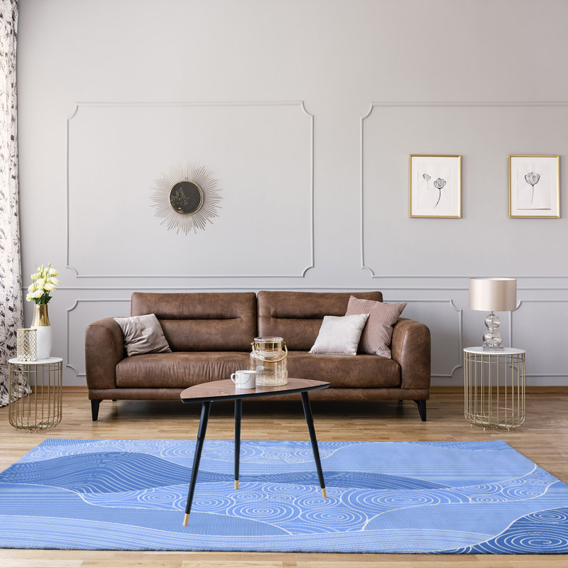 Tapis bleu de l’onde à la main classique, Rectangle 9 pi x 12 pi