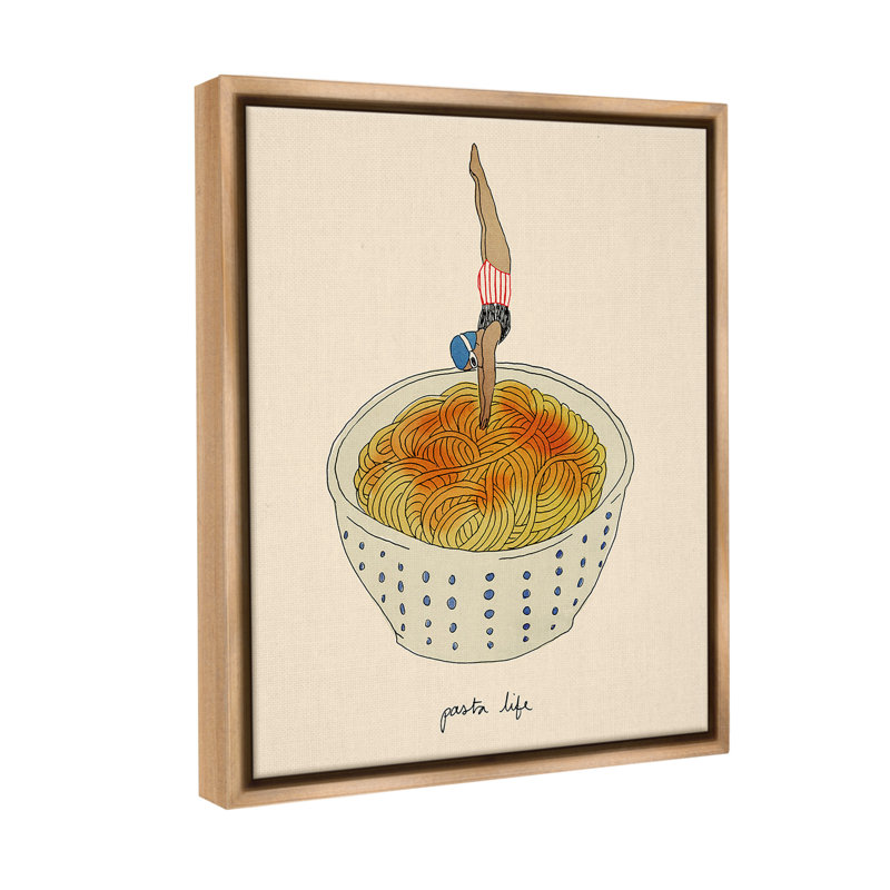 «Swimmer With Pasta Bowl Floater Frame» par Victoria Barnes sur toile, Cadre flottant orme Montalcino, H 31 po x l 25 po