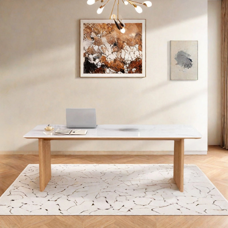 Table de salle à manger moderne en pierre avec base en bois massif, H 29,52 po x L 78,74 po x l 35,43 po