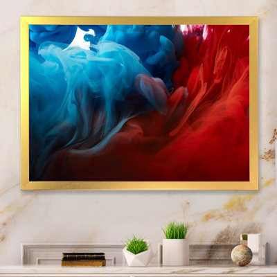 Blue And Red Fluid Ink Art - Floater Frame Print on Canvas