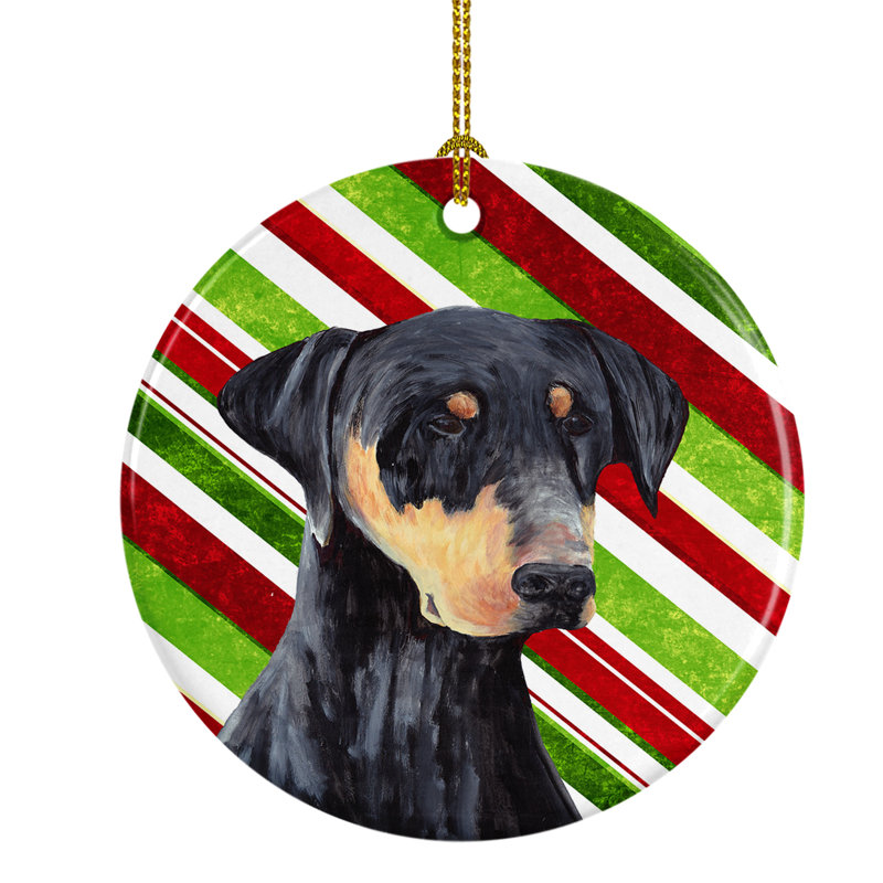 Ornement figurine suspendu en céramique de noël doberman