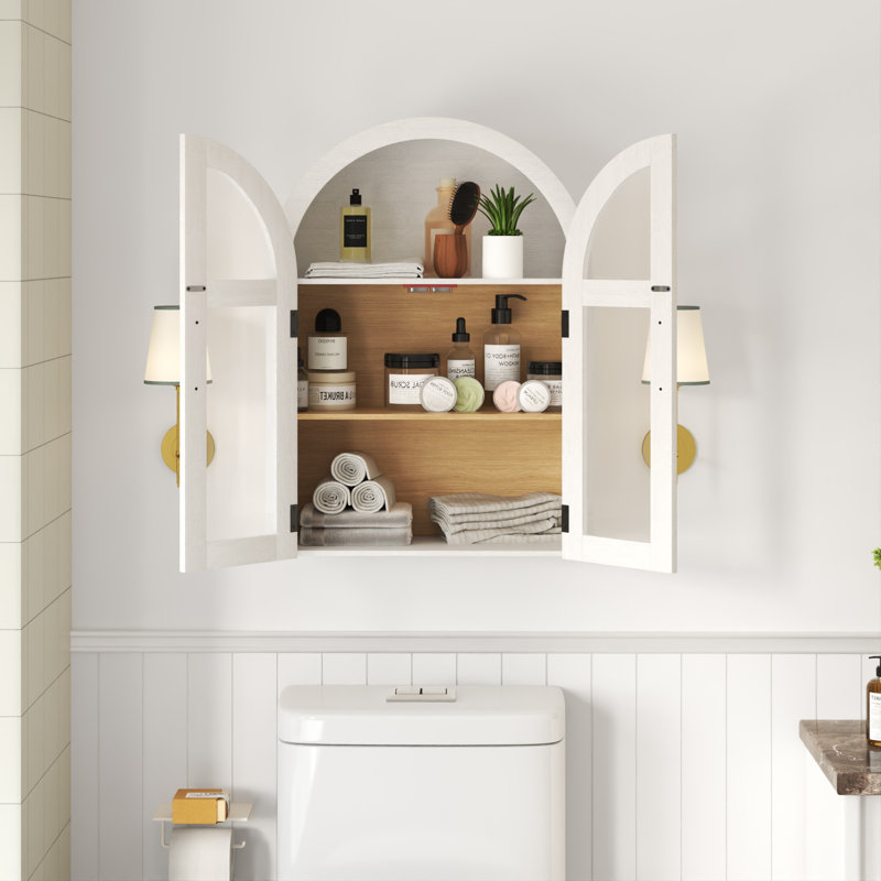 Arched Bathroom Wall Cabinet, Roman Column Design, 23.6" Wide Over-The-Toilet Medicine Cabinet With Full Doors,Magnetic Door Catch