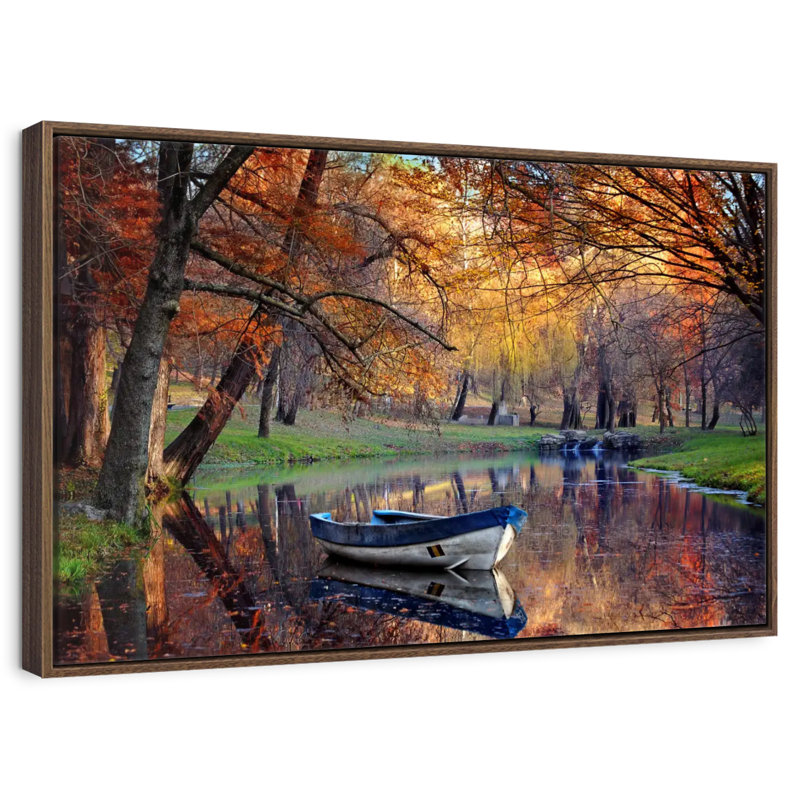Bateau Autumn Lake, 13 po x 9 po, Cadre flottant en noyer