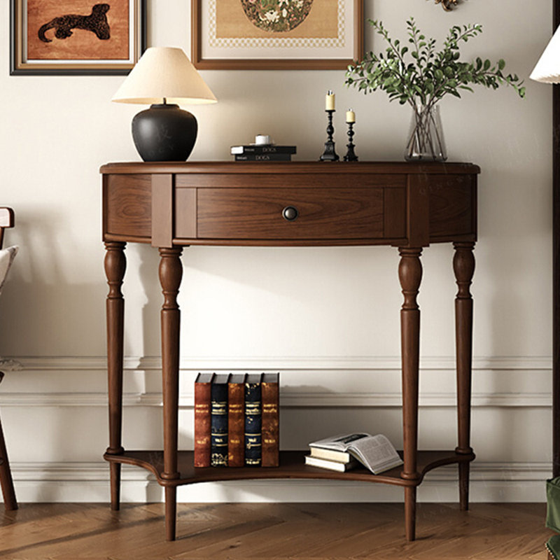 Console en bois massif en demi-cercle, Brown