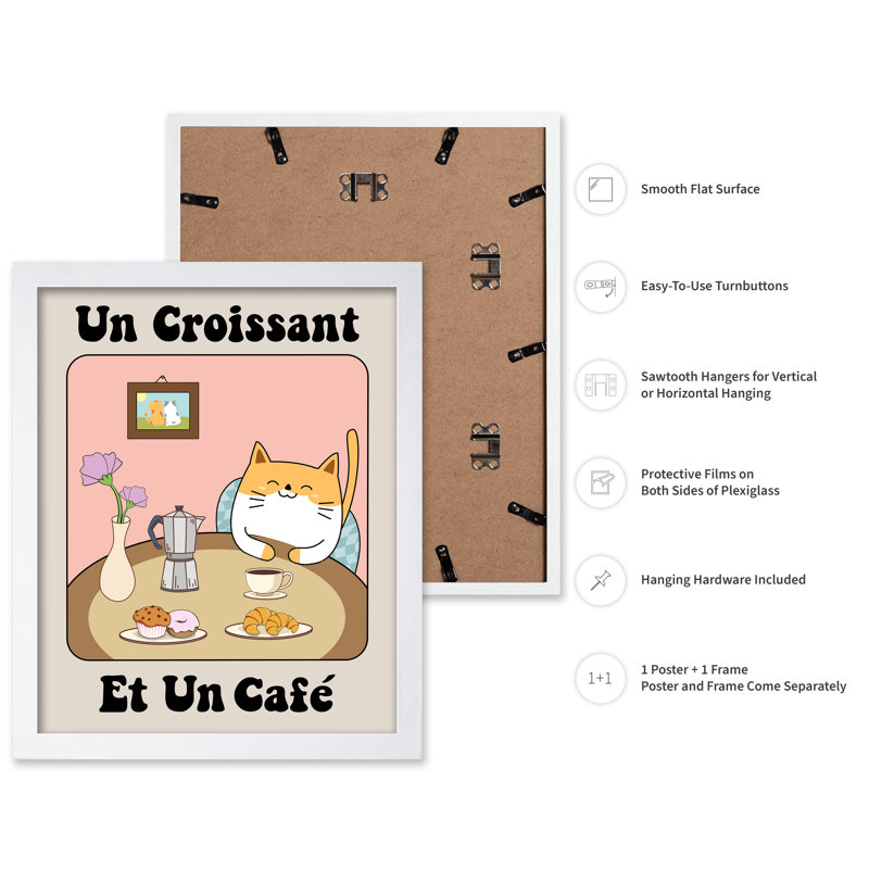Café et croissant n ° 2, Poster, White Framed, 08"H x 10"W