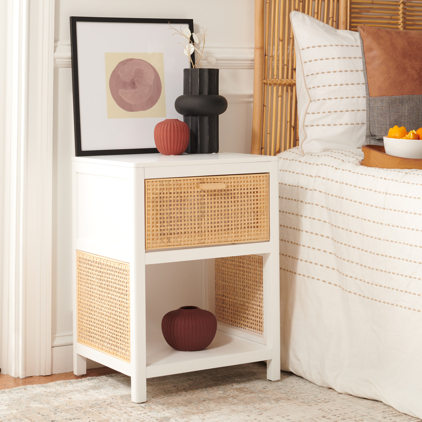 Epaulette Mahogany Nightstand, White