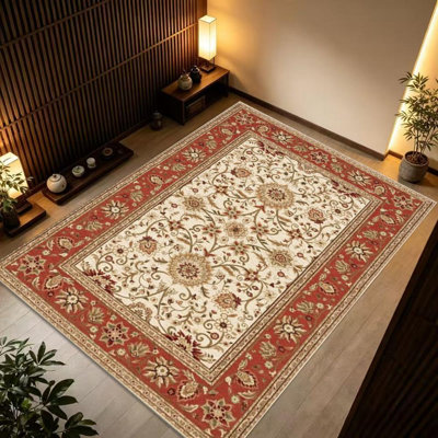 Tapis floral rouge crème, doux et confortable, toutes saisons, facile à entretenir, lavable à la machine, tapis d'intérieur pour le salon, la chambre à coucher, la salle à manger, le couloir, le bureau, le patio, la maison et l'extérieur