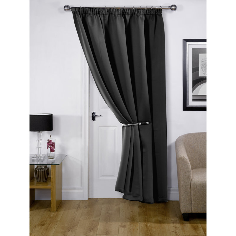 Cali Pencil Pleat Blackout Door Curtain Single Panel, Black, 168cm Width x 213cm Drop