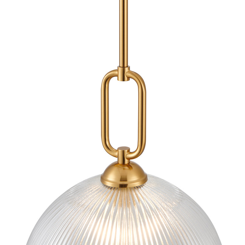 Luminaire suspendu 12 po avec abat-jour en verre nervuré, Or brossé