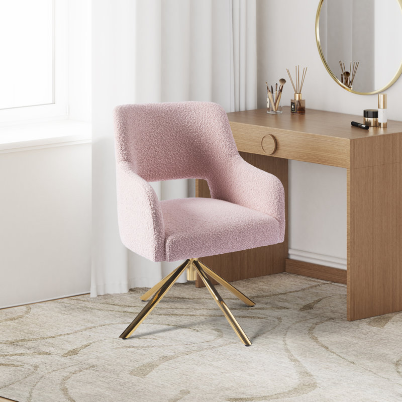 Upholstered Swivel Armchair, Pink Polyester Blend