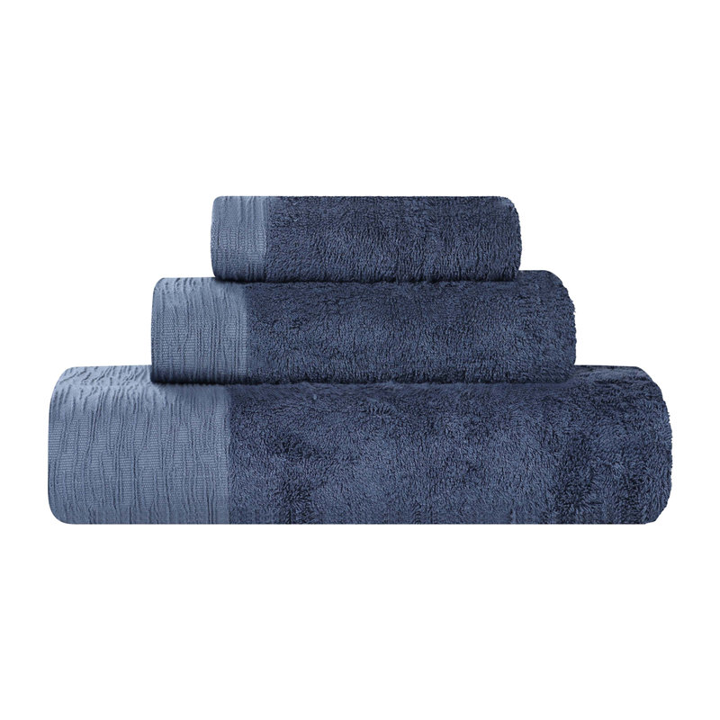 Rayon From Bamboo Cotton Blend Eco-Friendly Hypoallergenic Soft Solid Towel Set, 3 Piece Towel Set, Navy Blue