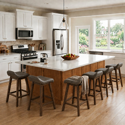 Tabourets de bar rembourrés de 66 cm (26 po), tabourets de comptoir style selle de style moderne du milieu du siècle, chaises d'îlot de cuisine à dossier bas avec cadre en bois massif, capacité de 181 kg (400 lb) (ensemble de 6)