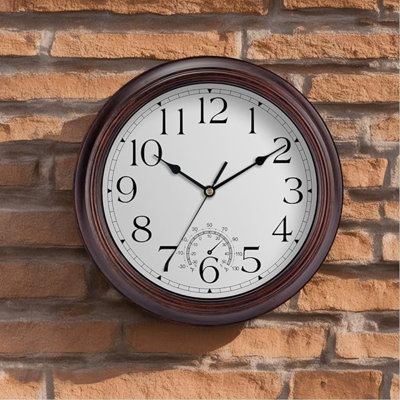 Horloge murale 12 po avec thermomètres, horloges murales silencieuses rétro à piles, horloge rétro sans tic-tac décorative pour salon, patio, cuisine, bureau, salle de bain, chambre à coucher