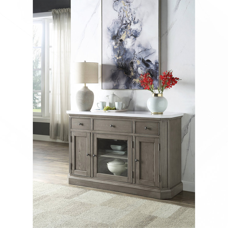 Server Zumala Marble Top & Weathered Oak Finish