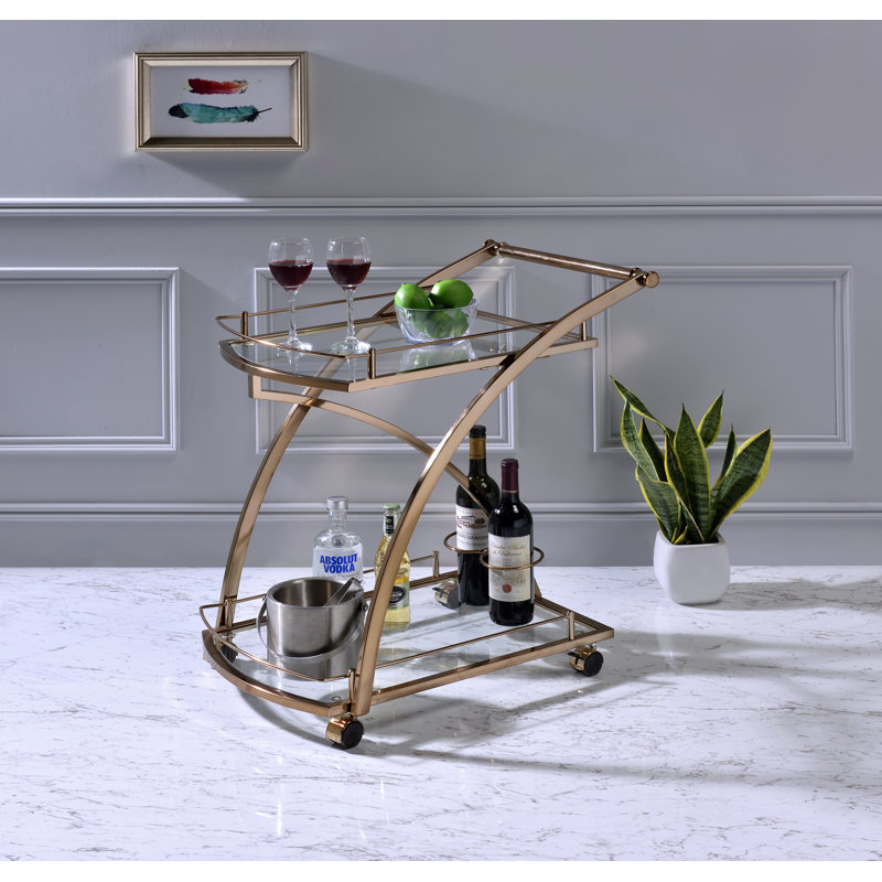 Chariot de service Kungälv sur roulettes verrouillables avec 2 tablettes en verre et porte-bouteilles