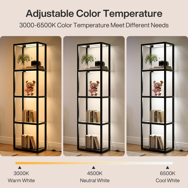 4-Light LED Bookshelf Column with Remote, for Living Room & Bedroom