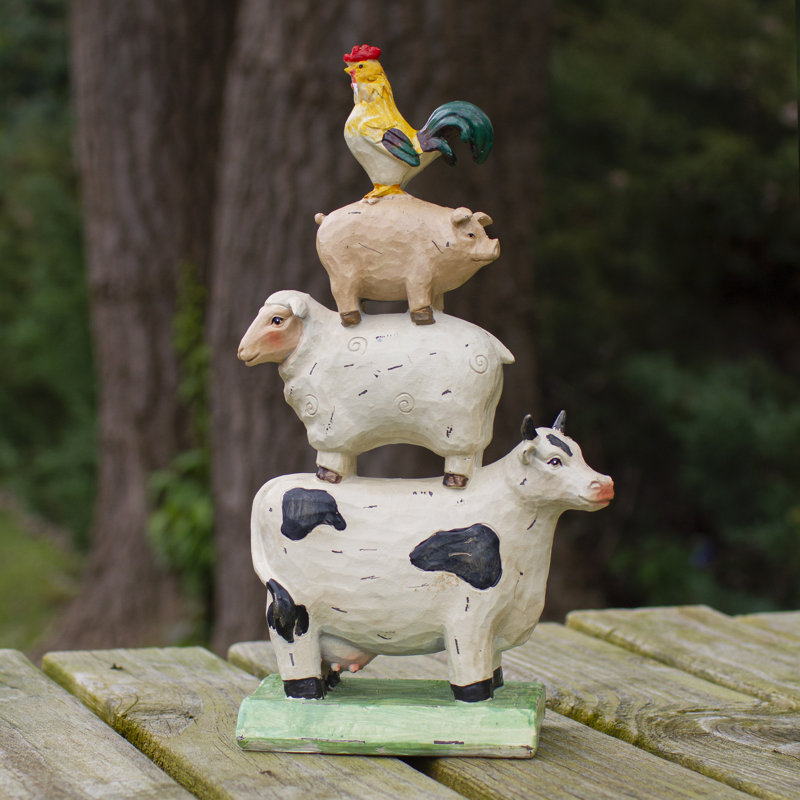 11.5" Hand-Painted Stacked Farm Animals Polyresin Garden Statue