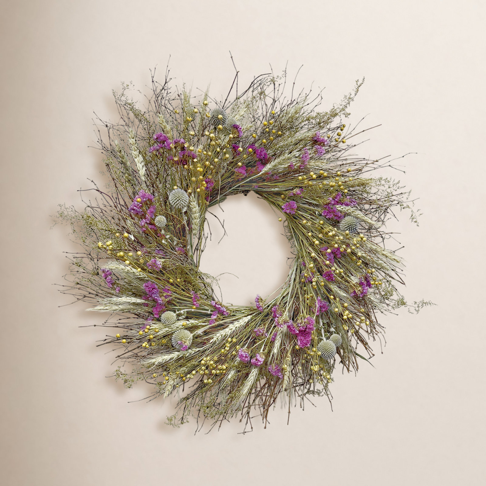 Natural Dried Twigs, Sweet Annie, Echinops, and Sinuata Wreath